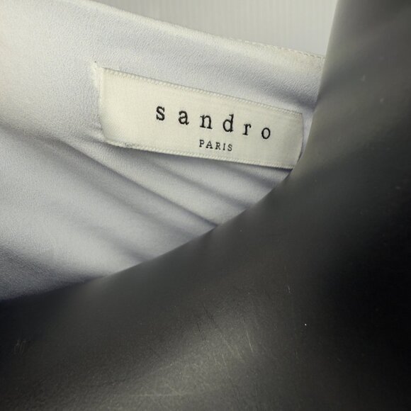 SANDRO Paris Sheer Overlay Contrast White Placket Cobalt Blue Mini Dress Size 2 - Picture 9 of 14